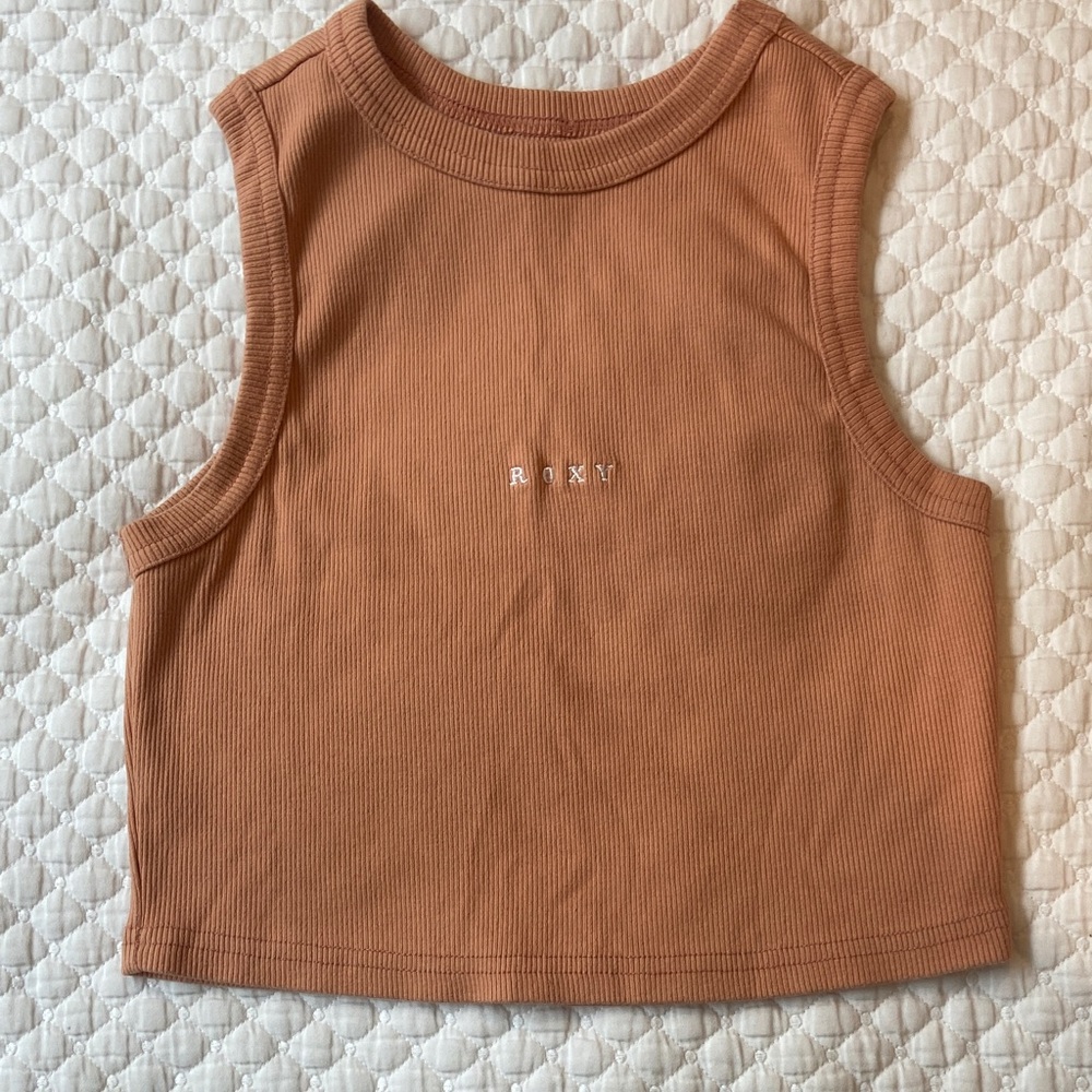 Roxy Ribbed Crop Tank Top - Terracotta - Picture 1 of 4